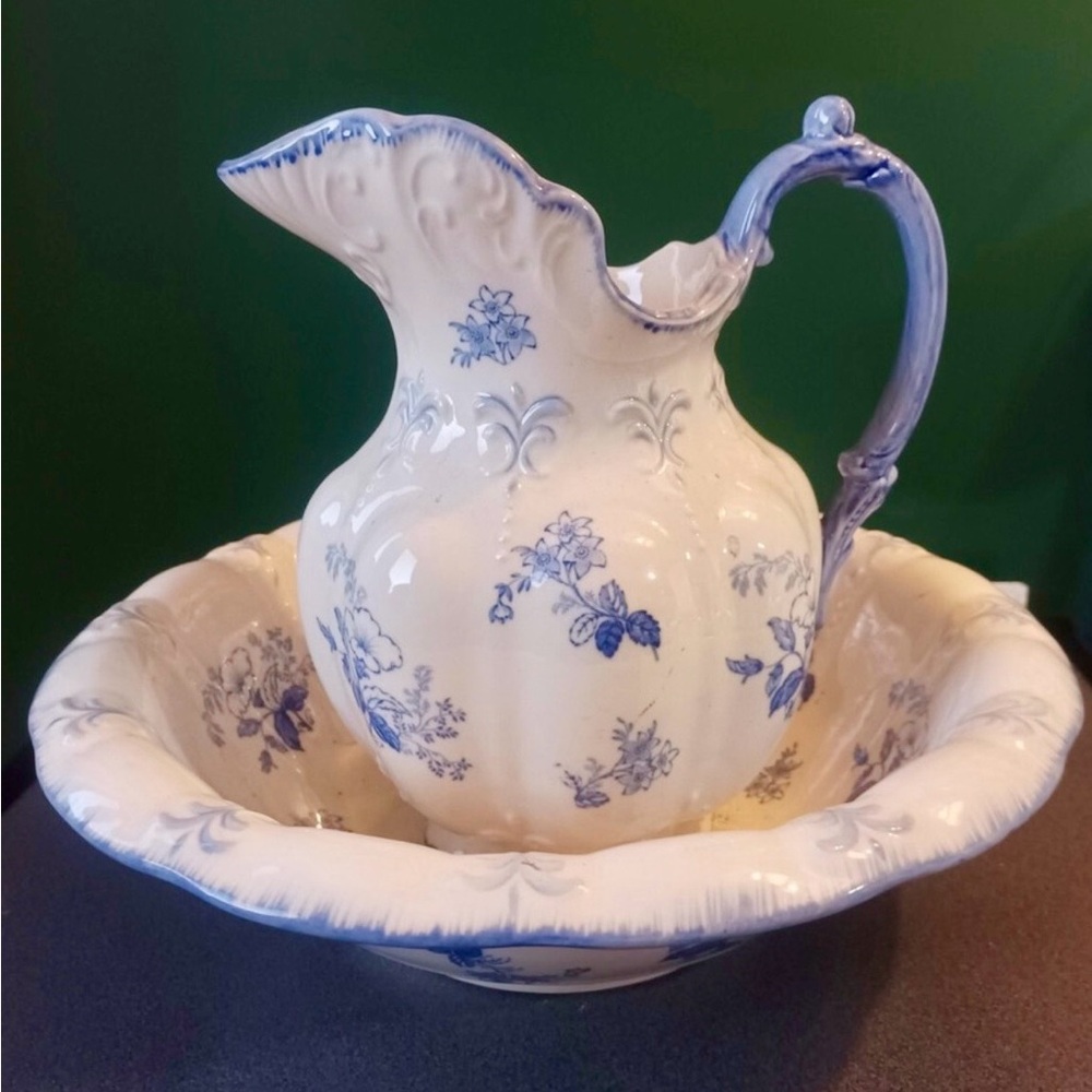 Victorian Blakeney Ironstone Staffordshire England Pitcher and Basin Vintage Set